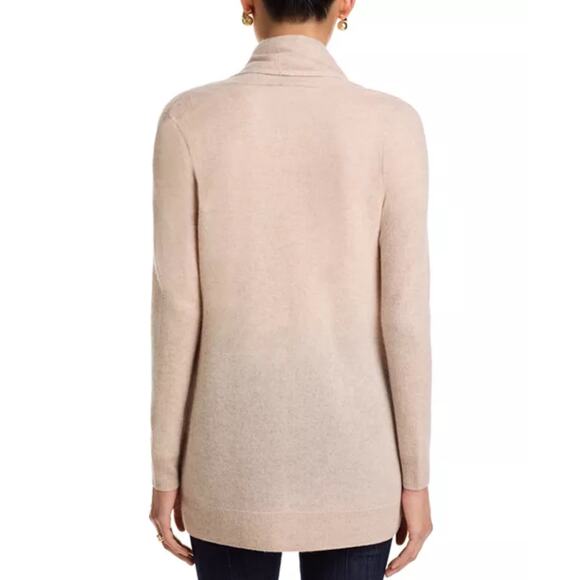 NWOT C by BLOOMINGDALES Cardigan Jacket M Cashmere 100% 2-Ply Beige Open Long-Sl - Picture 3 of 10